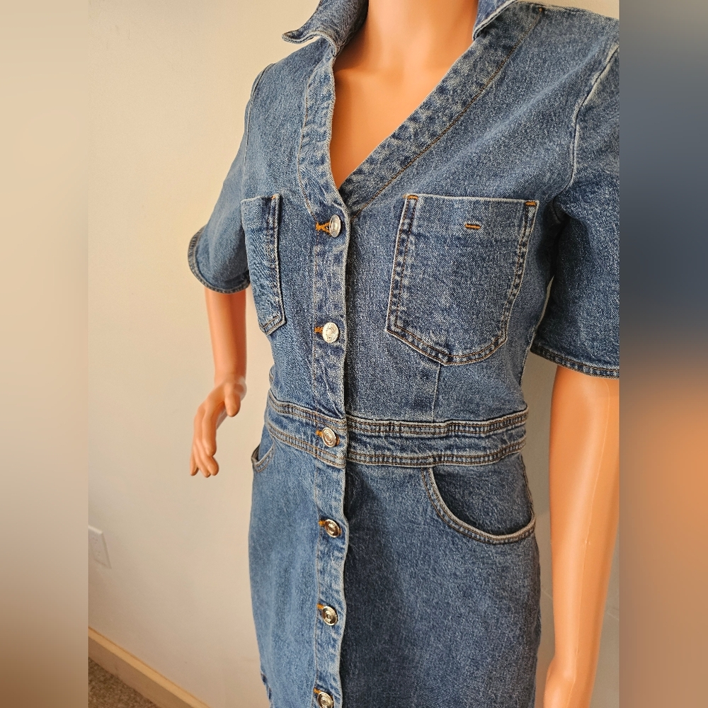 Zara Midwash Blue Denim Button-Front Dress